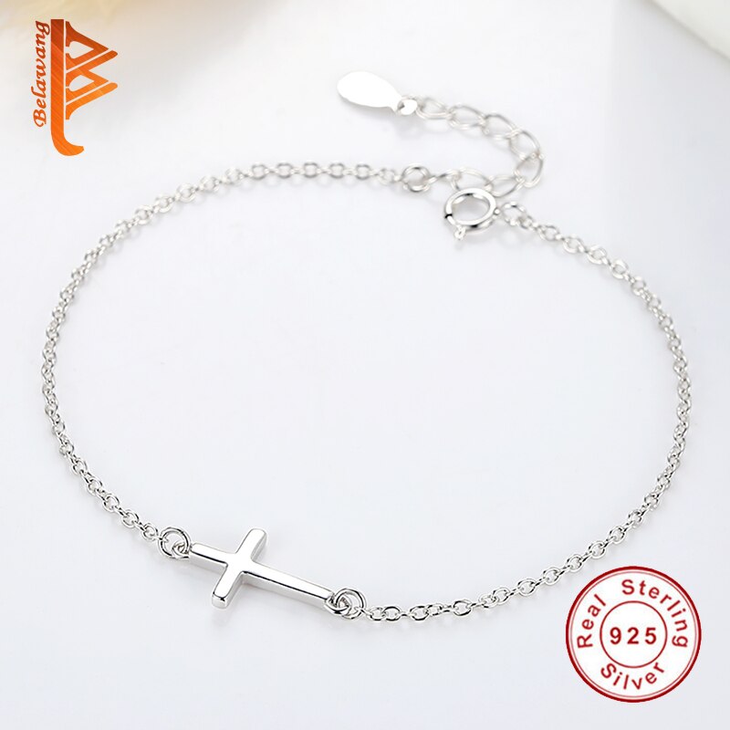 Belawang 100% 925 Sterling Silver Cross Charm Armband Voor Vrouwen Engagement Wedding Armband Sterling Zilveren Sieraden