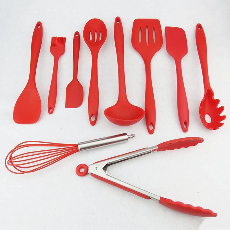 Utensilios de cocina, horno de silicona resistente al calor de 10 piezas y conjunto de utensilios para cocina-Turner, batidor, cuchara, cepillo, espátula, pinzas