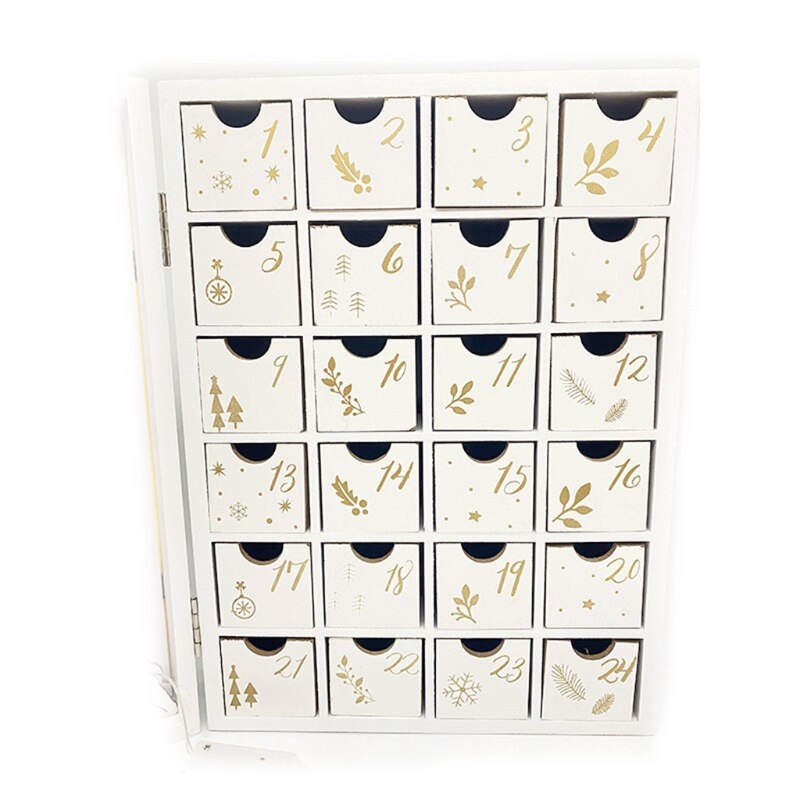 Christmas Wooden Advent Calendar Book with Drawers LED Light Up 24 Days Countdown Candy Organizer Snowy Village Scene Xmas Table