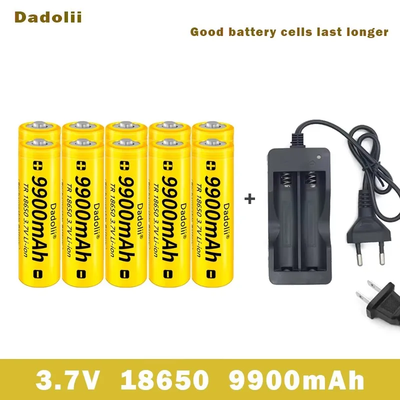 18650 Battery Rechargeable Battery 3.7V 18650 9900mAh Capacity Li-ion Rechargeable Battery For Flashlight Torch Battery+Charger: Chocolate