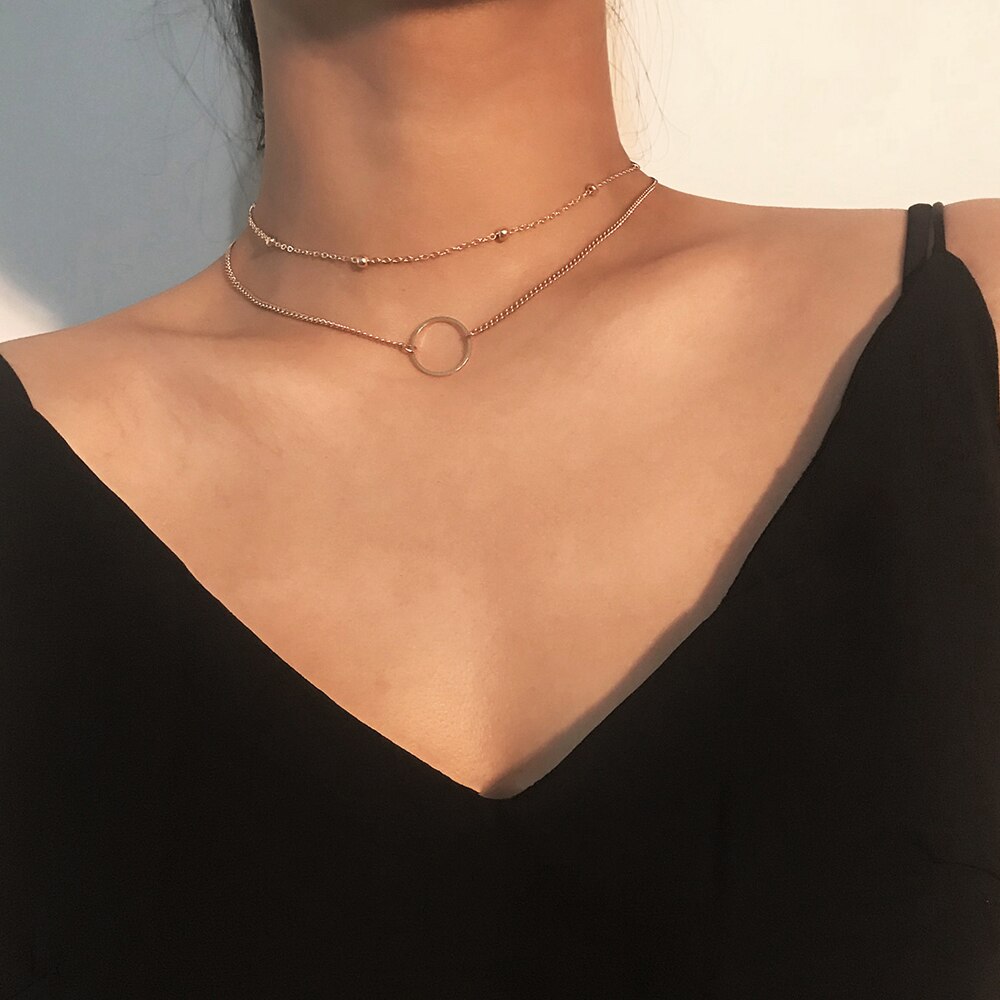 SUMENG Neue Moderne Choker Halskette Zwei Schichten Runde Halsketten Gold Farbe Halskette Halsband Schmuck Für Frauen