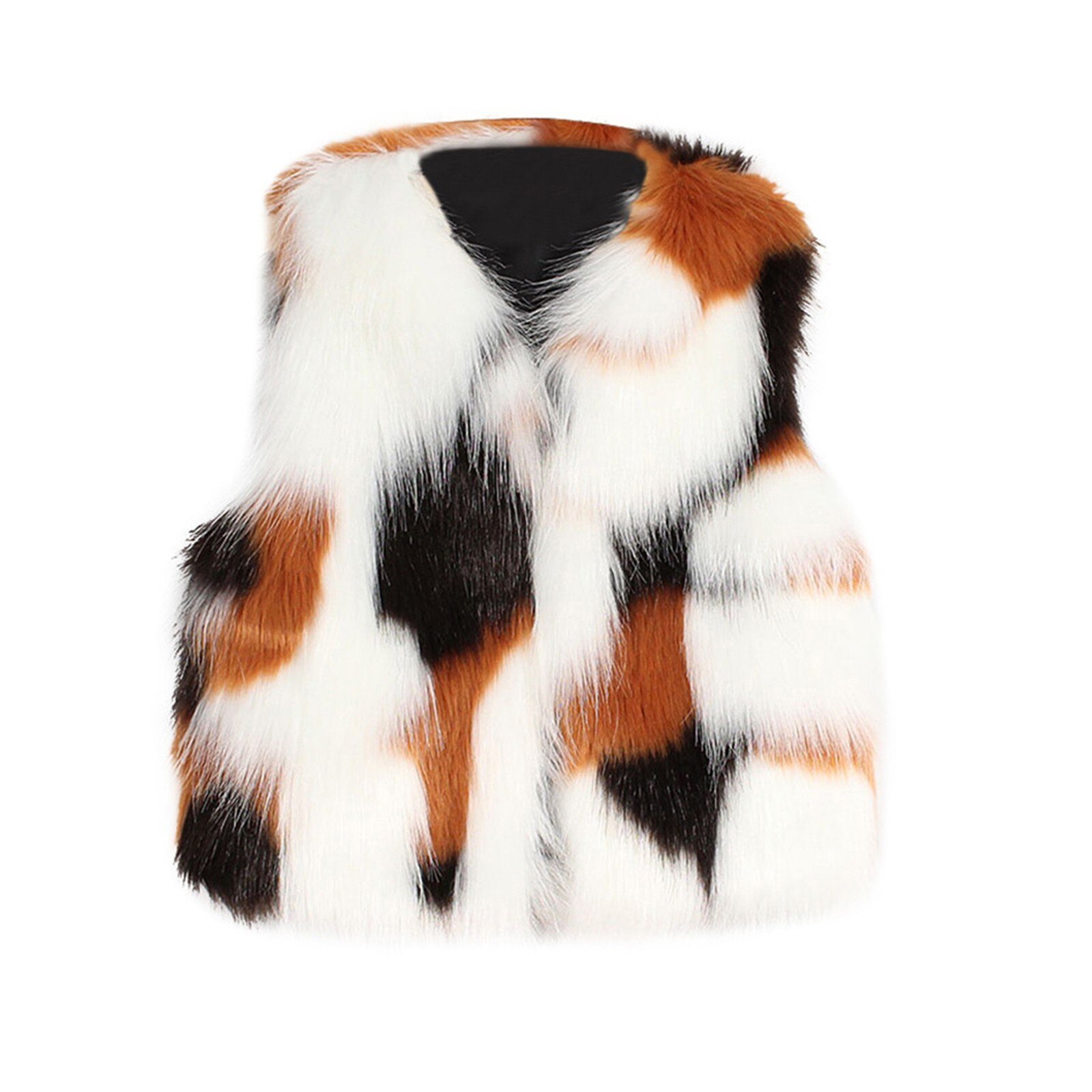 Autumn and winter girls' imitation fur stitching vest jacket boutique wool blended vest thick jacket warm jacket F4*: 24M