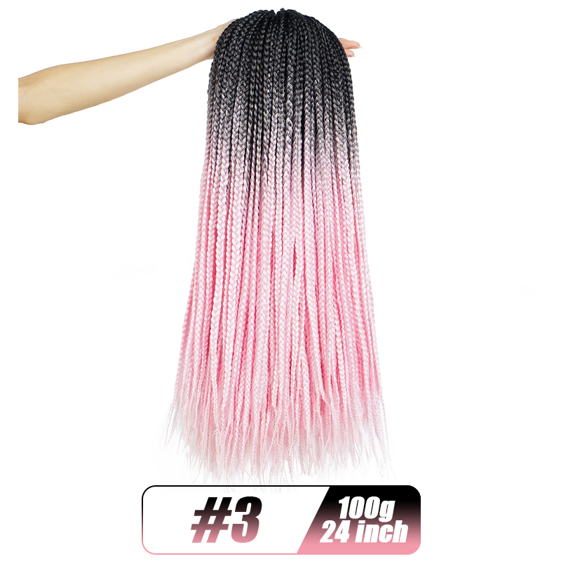 19 Color Crochet Hair Ombre Box Braids 24 Inch Zizi Braiding Hair Pre Stretched Kanekalon Synthetic Hair Extension For Braids: T1B/Silver Gray
