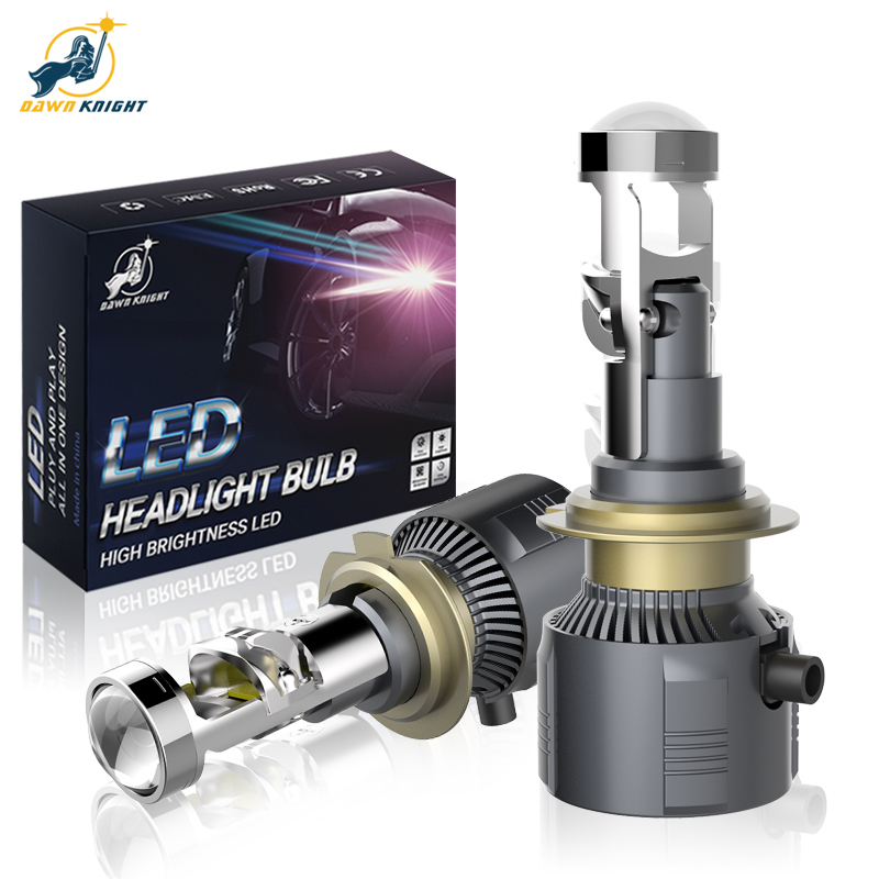 DAWNKNIGHT A80 H7 Led avec lentille 100 W/paire H11 9005 9006 lentilles de projecteur Led faisceau Hi/Lo Canbus Turbo ampoule LED LHD 12 V 6000 K