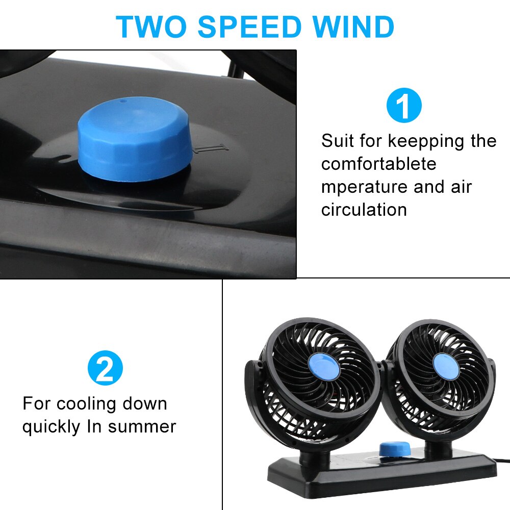 Dual Head Low Noise Radiator Fan 360 Degree Rotating All-Round 12V/24V Electric Fan Adjustable for Auto Car Air Cooling Fan