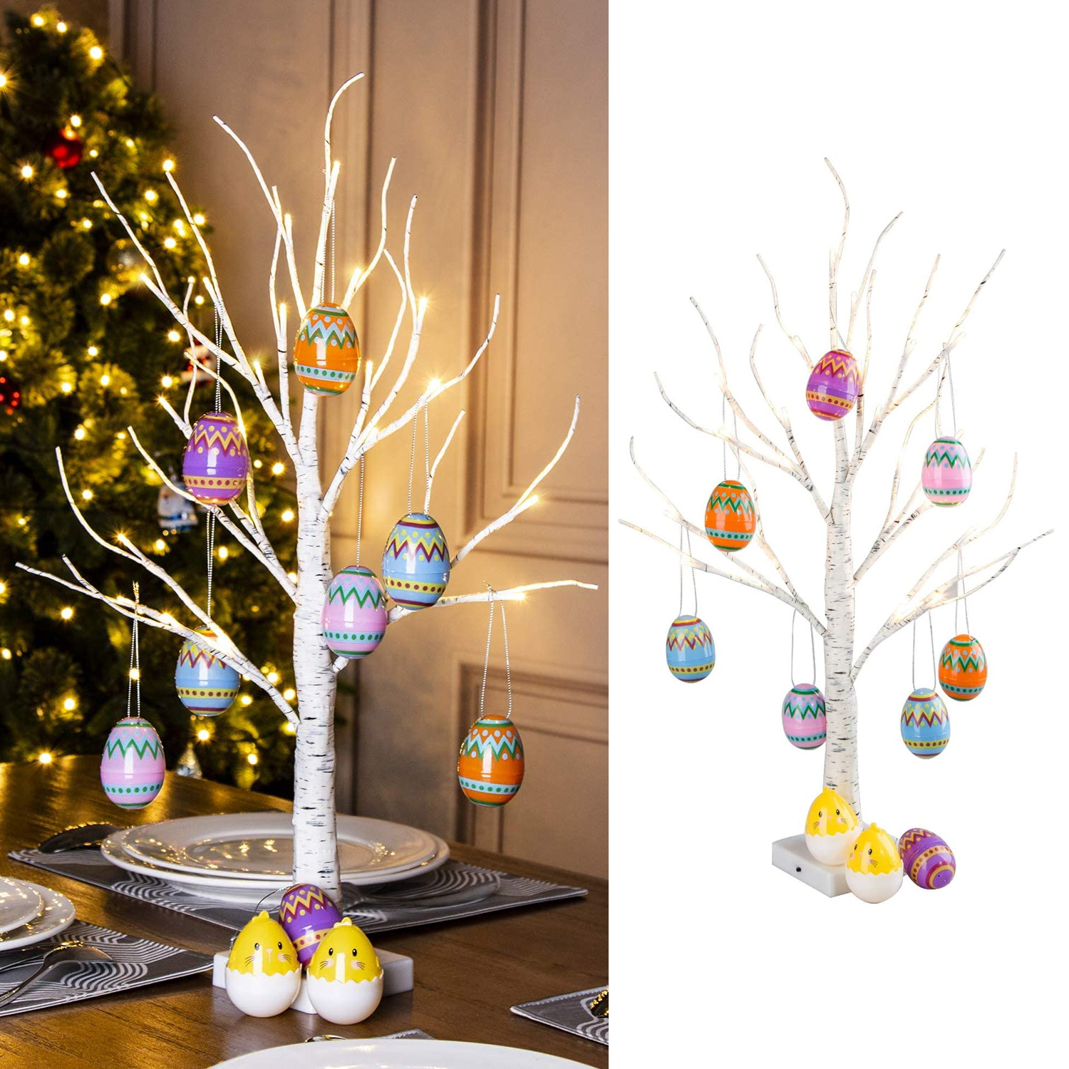 Décorations d'arbre lumineux LED en bouleau de pâques, 60cm, pour Table de maison, œuf de pâques, ornement suspendu, arbre organique, fournitures de fête de pâques