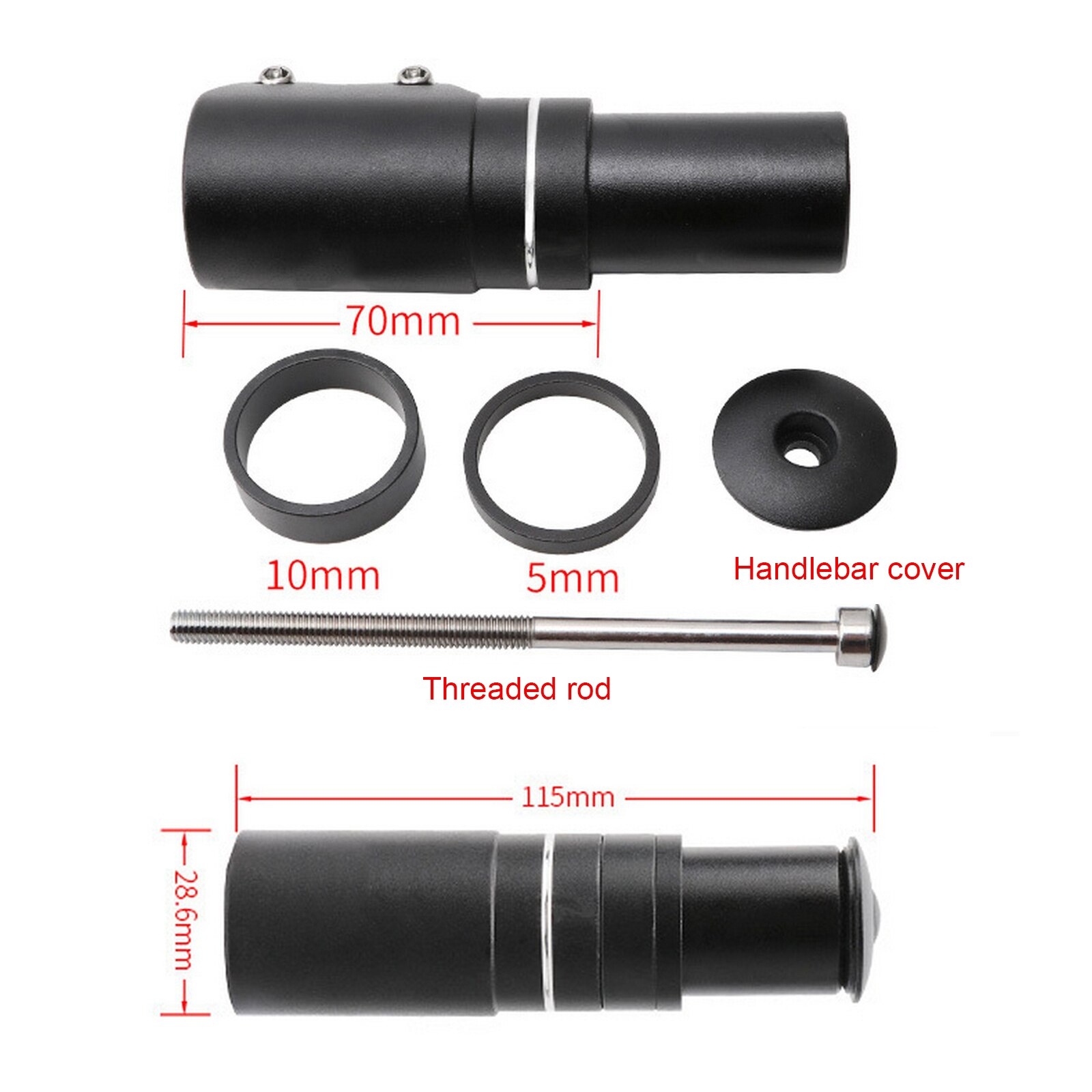 28.6mm Bike Extended Stem Aluminum Alloy Adjustable Bicycle Stem Raiser Extender Extension Stem Bicycle Replacement Parts