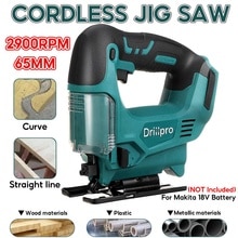Drillpro 21V 65mm 2900RPM Cordless Jigsaw Electric Jig Saw Portable Multi-Function Woodworking Power Tool for Makita 18V Battery