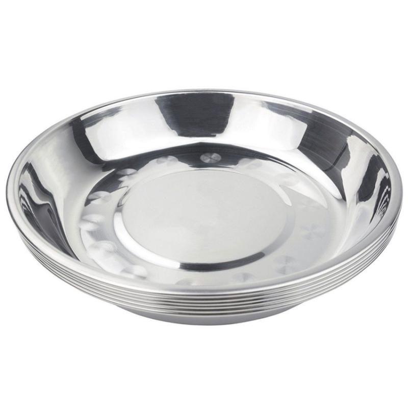 Plato de cena de acero de 17x2,2 CM, plato duradero para verduras, cocina para barbacoa, herramienta para dumplings, fruta poco profunda B K7F8