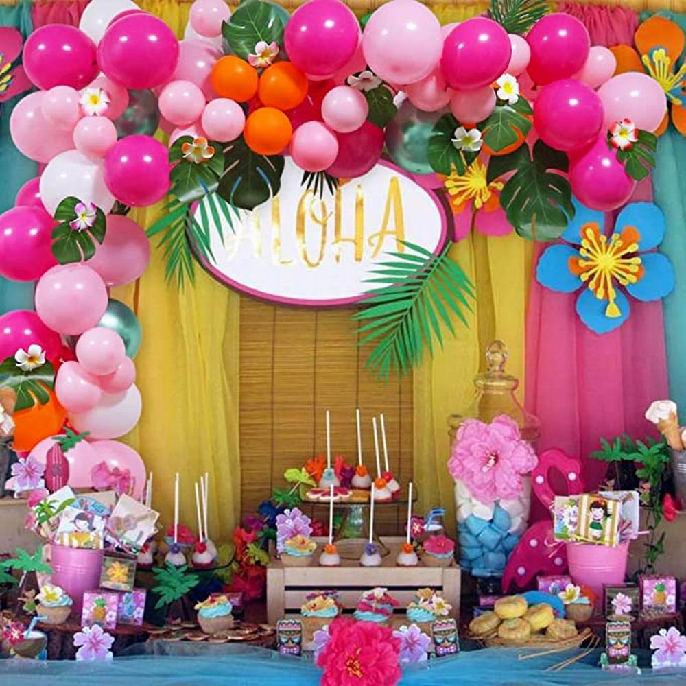 140pcs Tropical Balloon Garland Arch Kit for Hawaii Flamingo Party Decorations Birthday Party Luau Summer Beach Party Supplies