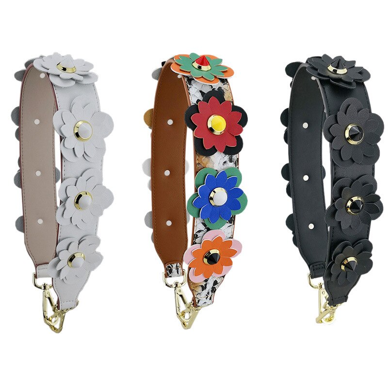 4cm bred axelrem i läderblomma lång nit pentgram crossbody-rem handväska bälte färgglad väska tillbehör