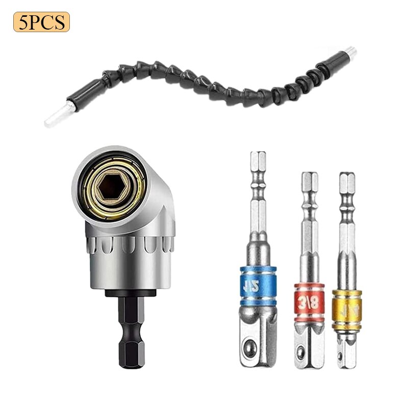 Flexible Drill Bit Extension Universal Socket Wrench Tool Set, 1/4 3/8 1/2 Universal Socket Adapter Screwdriver Bit Kit: 5PCS