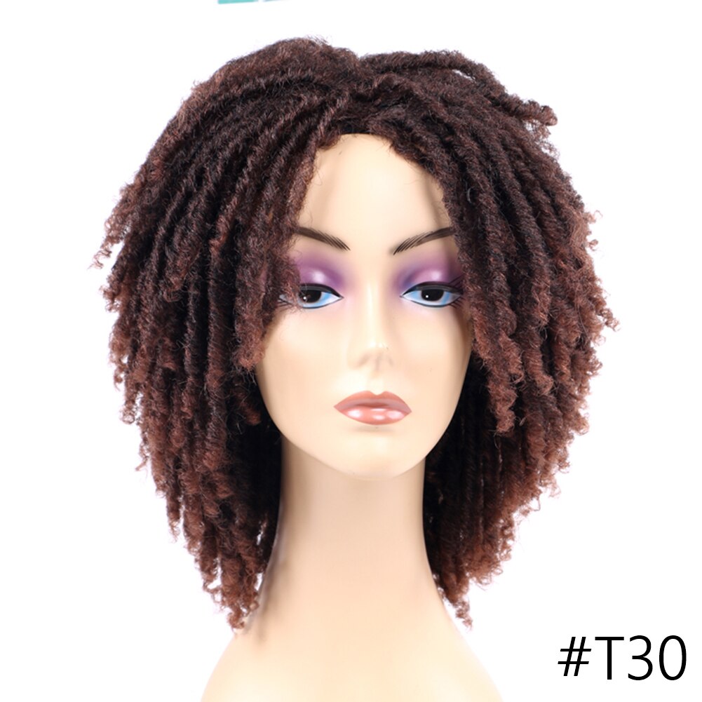 Yunrong dreadlock krøllet paryk kort twist naturlig sort  /1b 30 ombre brun til sort hvid kvinder og mænd afro krøllet syntetisk paryk: T30