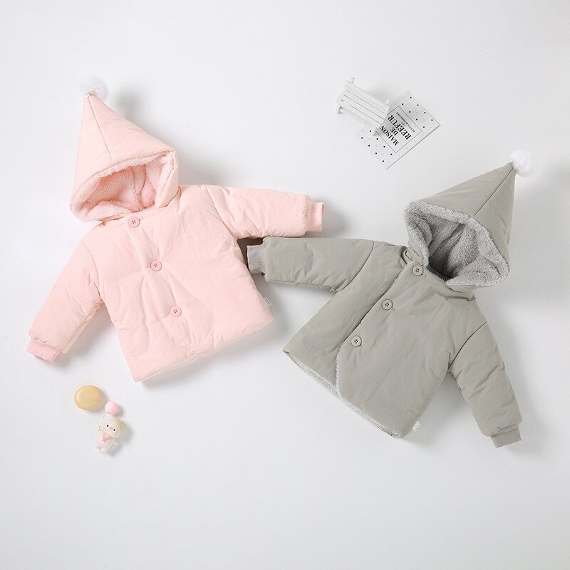 2022 Winter Baby Baby Meisjes Katoenen Kleding Leuke Kapmantel Jongens Effen Kleur Lange Mouw Pasgeboren Casual Warme Kleding