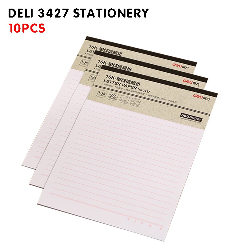 Papelaria deli 3427, papel timbrado 10 pces, manuscrito, 16k única linha de papelaria, papel papelaria de escritório
