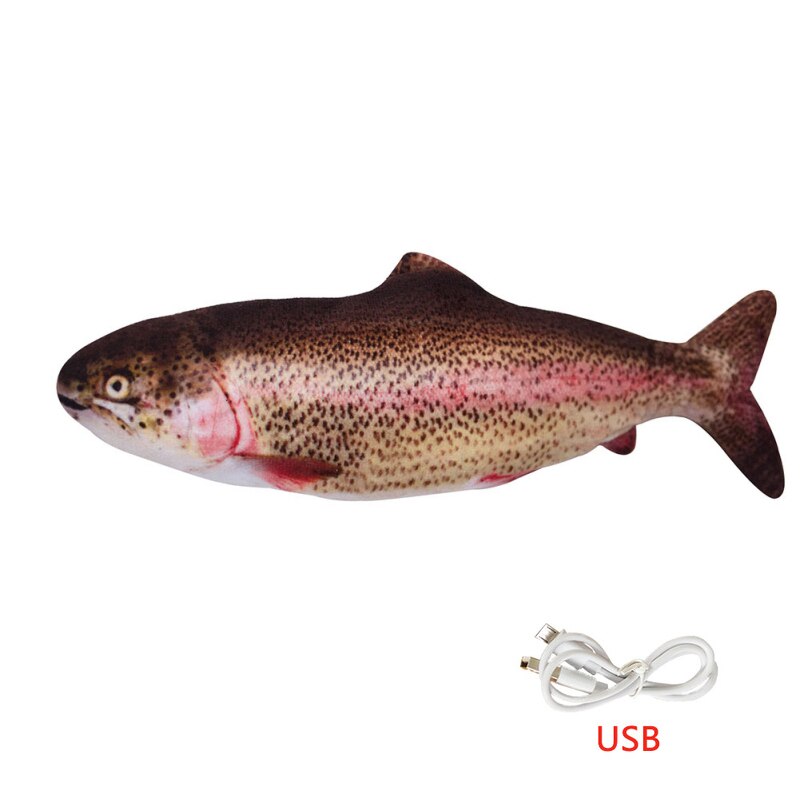 Pet Soft Electronic Fish Shape Cat Toy Electric USB Charging Simulation Fish Toys Funny Cat Chewing Playing Supplies Dropshiping: Brown salmon