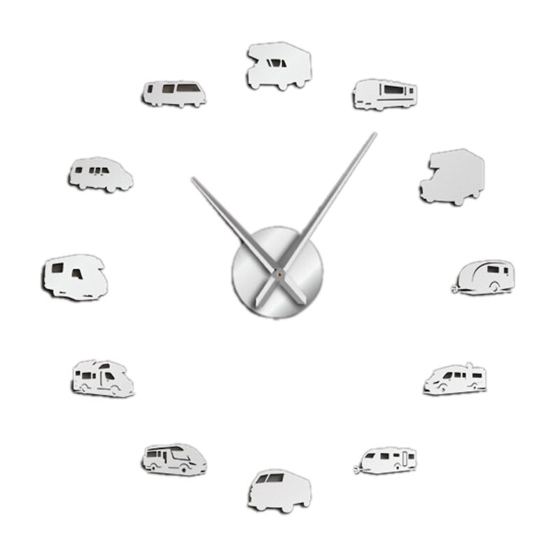 Car Shape 3D Acrylic Mirror Wall Clock, Oversized Wall Clock In Living Room, Home Decoration: Silver