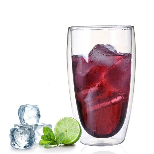 Double Coffee Mugs with The Handle Mugs Drinking Insulation Double Wall Glass Tea Cup Drinkware Milk: G  450ML