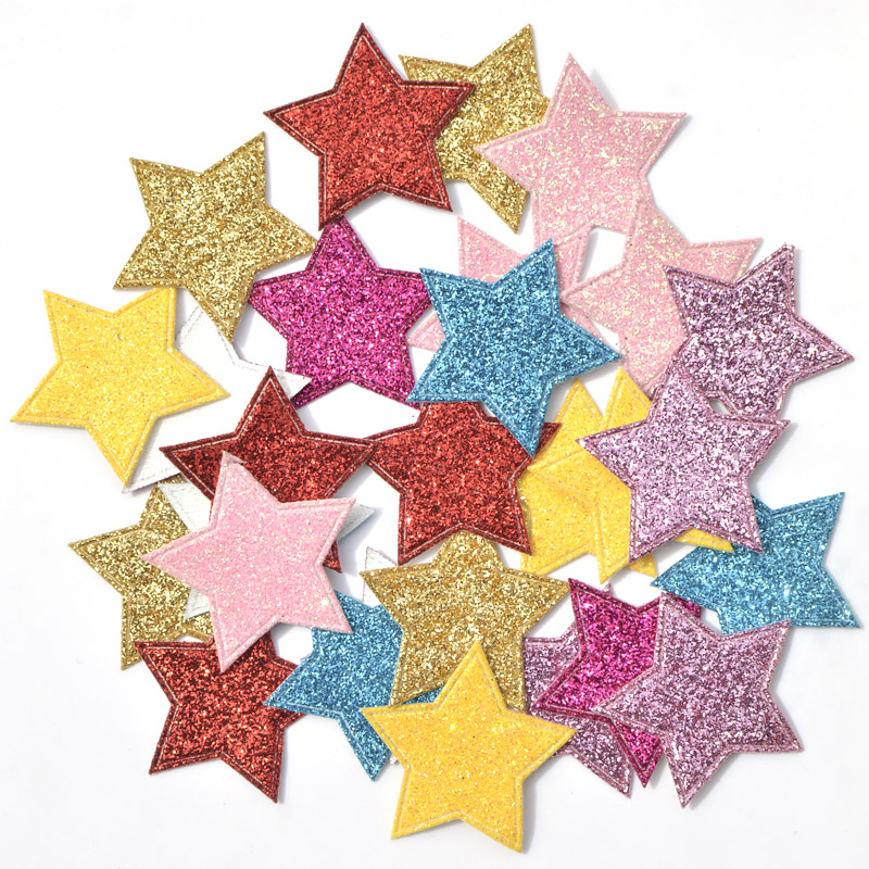 60 Pcs Gemengde Glitter Lederen Patches Star Vorm Applique voor Craft/Kleding/Haarspeld DIY Scrapbooking Accessoires K34