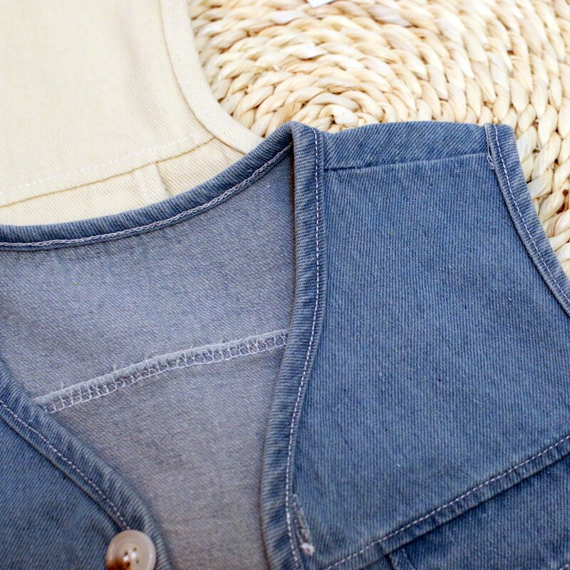 Primavera bebê meninos meninas roupas azul e branco sem mangas denim colete moda bebê outerwear roupas da criança
