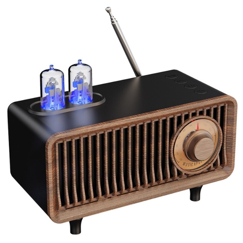 Wood Retro Radio Wireless Bluetooth Speaker Subwoofer Music Player With LED Light Support Handsfree TF Card U Disk: Army Green