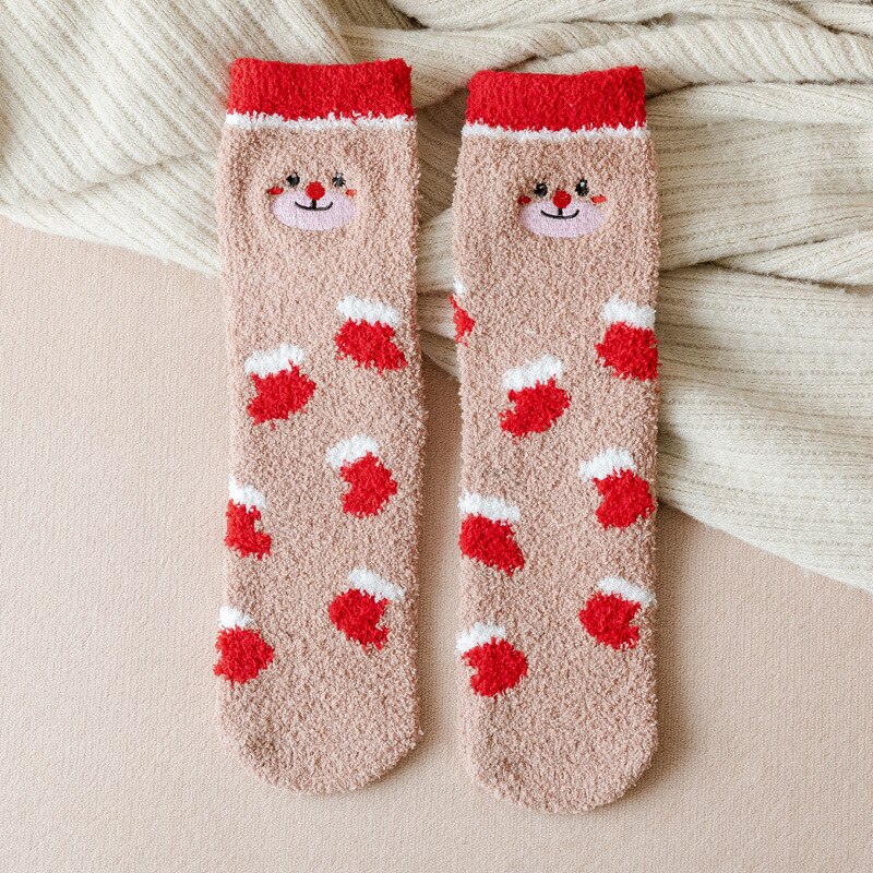 Winter thick warm ladies warm socks kawaii Christmas cartoon cow duck cat socks printing funny women year socks: 12