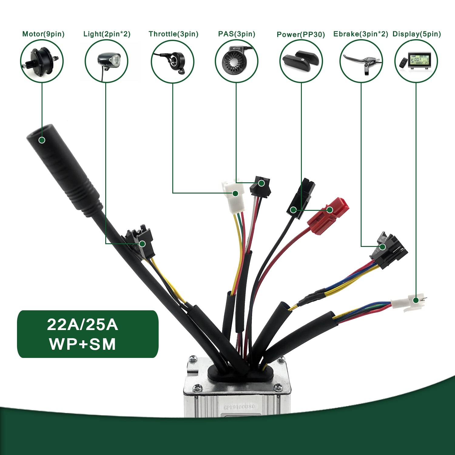 Kt ebike controller 36v 250w 350w 48v 500w 750w 1000w elcykel cykel borstlös lcd led e bike controller kt med ljus