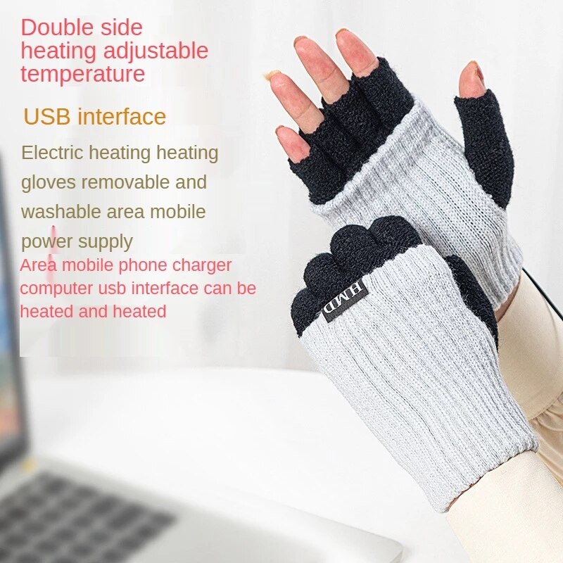 Usb Opladen Verwarming Handschoenen Volwassen Winter Warm Fietsen Gebreide Half Vinger Lekkage Vinger Verwarming Handschoenen Calefactable Roze Blauw