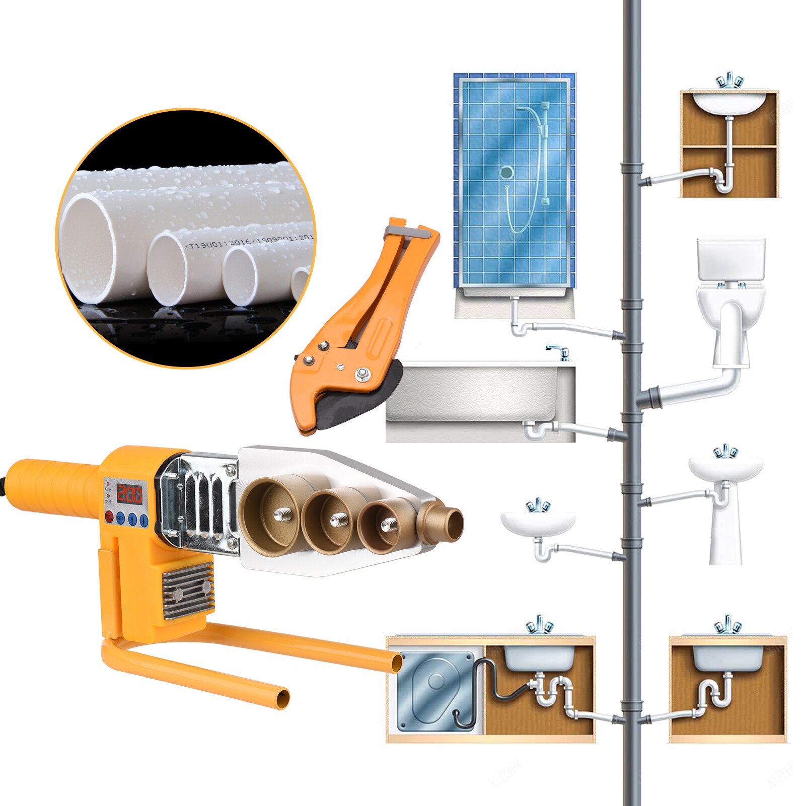 Electric Pipe Welding Machine Heating Tool Heads Set For PPR PB PE Plastic Tube PPR Welding Melt 1000W Electric Tube Heating