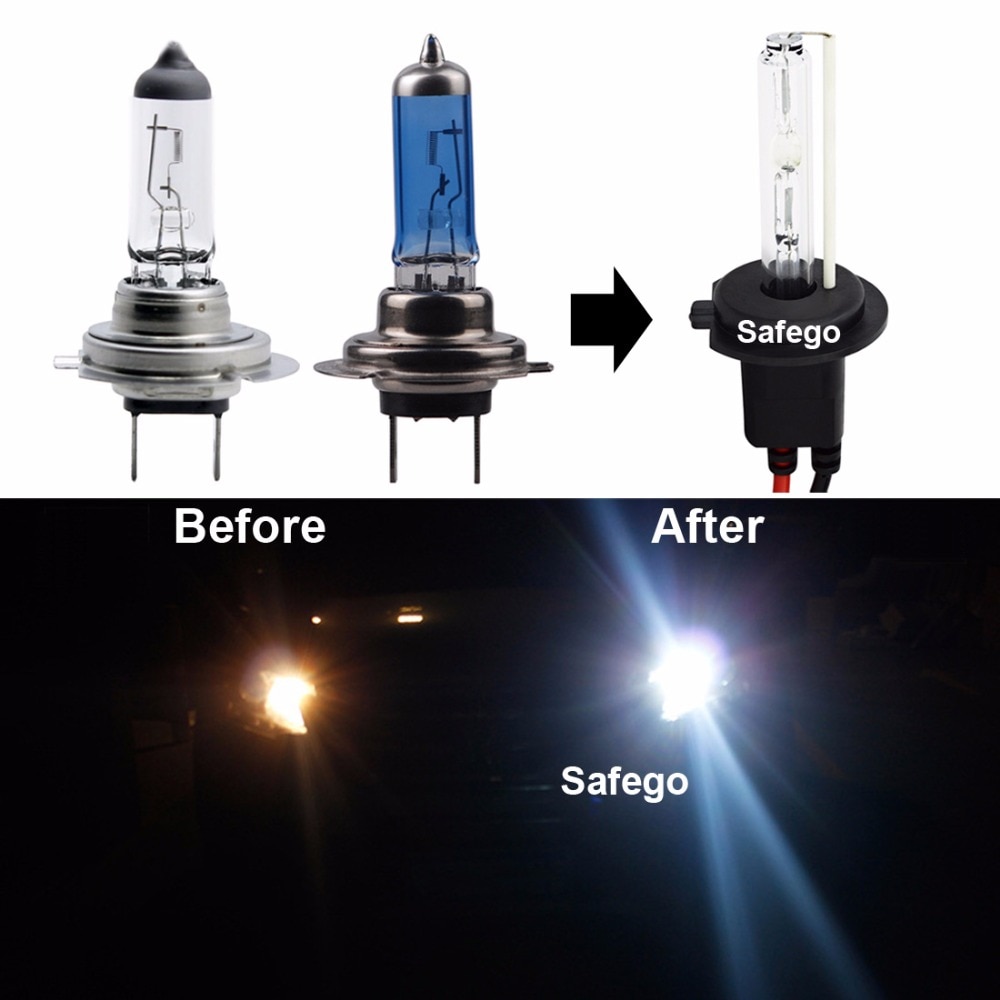 Safego xenon hid kit 55w h1 h3 h4 h7 h8 h10 h11 h27 hb3 hb4 h13 9005 9006 billykter pærer lampe hi/lo beam 12v 6000k hvite