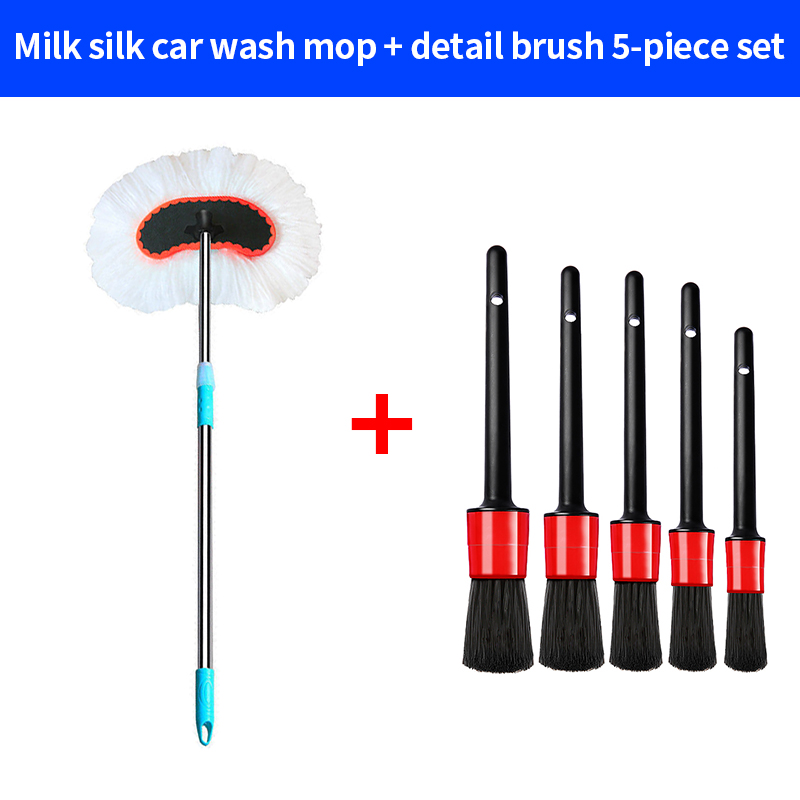 Carwash Dweil Melk Zijde Carwash Borstel Lange Steel Dweil Lange Paal Wax Dweil Waterborstel Auto Reinigingsgereedschap Lap Telescopische Borstel: Blauw