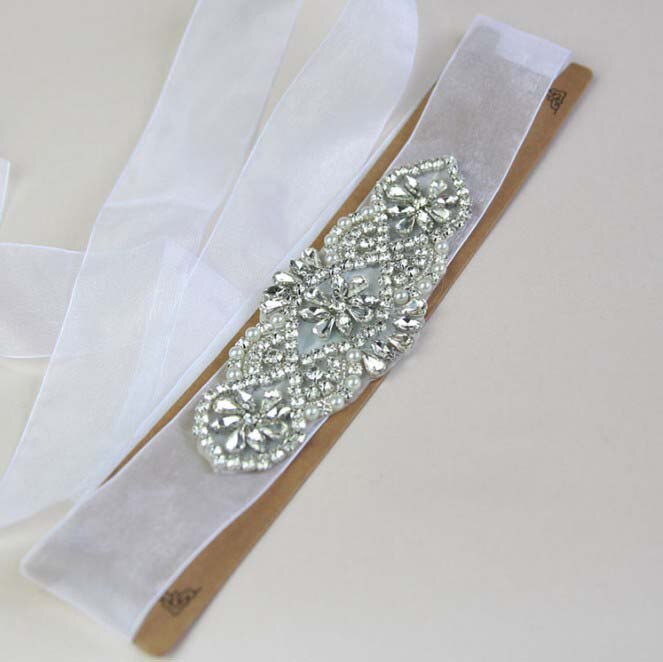 Brillant blanc Satin ceinture strass ceinture de mariée ceinture de mariage accessoire Applique pour soirée robes de bal décoration de mariage: white tulle