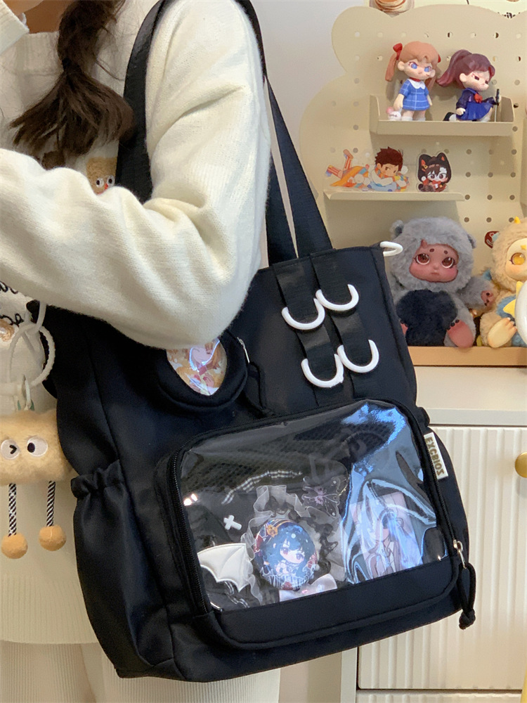 Y2k Ulzzang Ita Tas Origineel Leuke Jk Uniform Meisjes Preppy Stijl Schoudertas Liefde Badge Etalage Itabag: Black