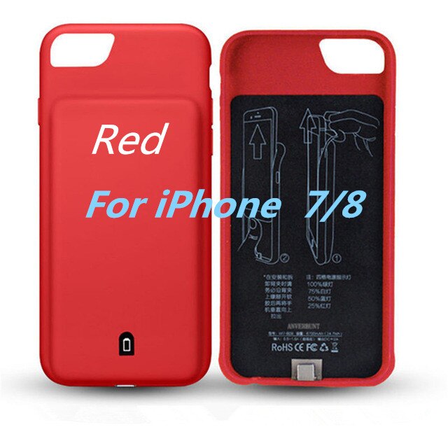 Udvidet telefonbatteri til iphone 6/6s/7/8 plus bærbart batteriopladeretui til iphone 6/6s/7/8 backup powercase: Rød til 7 8
