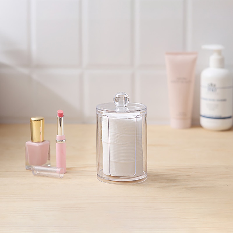 MICCK Portable Makeup Organizer Boxs Cotton Pad Dispenser Container Acrylic Round Container Makeup Jewelry Storage Holder Boxes