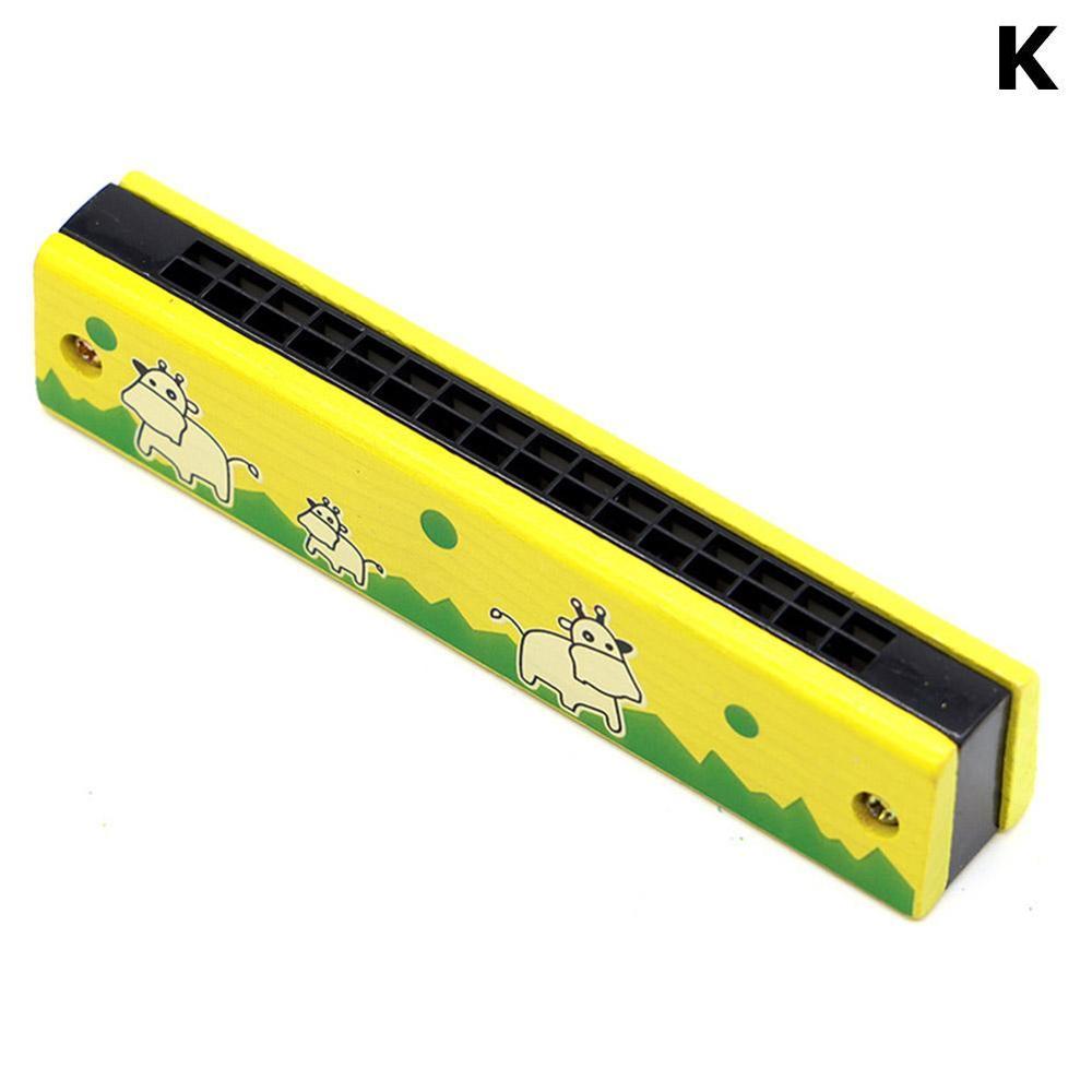 Armónica de madera pintada para niños, instrumento de doble hilera con 16 orificios, instrumento musical para la boca P1E5