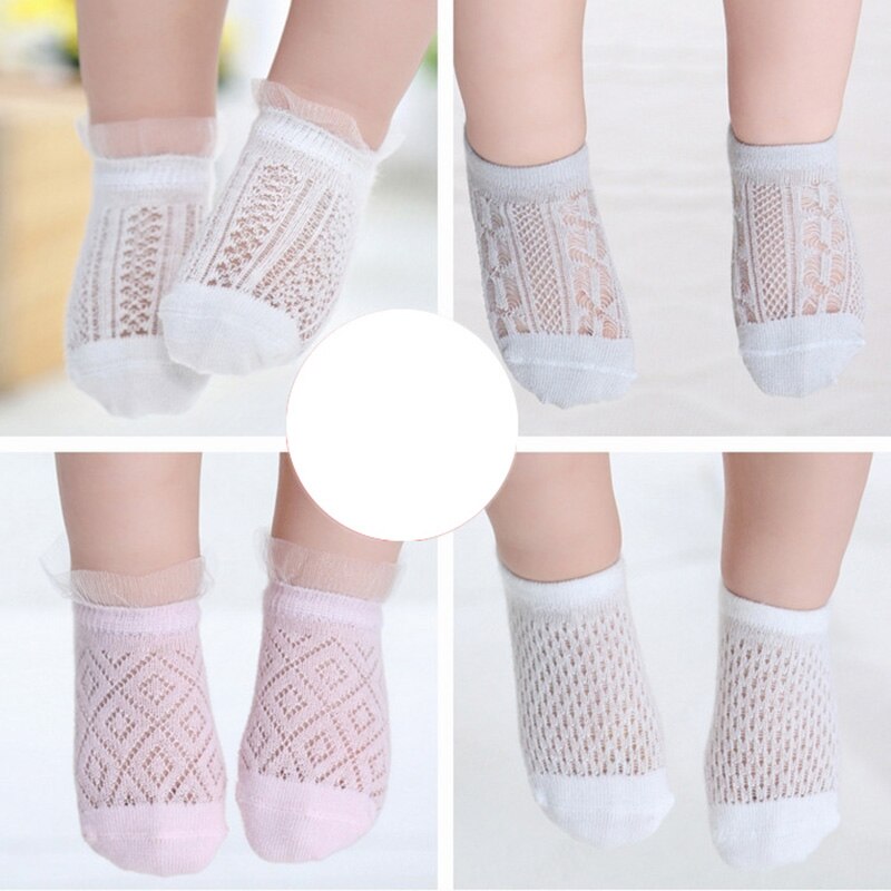 5 Pairs Baby Sokken Zomers Baby Baby Katoenen Mesh Dunne Sokken Ademend Jongens Meisjes Holle Kant Sokken Voor Pasgeborenen Sokken