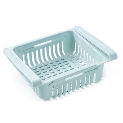 Verstelbare, uitrekbare lade, koelkastverdeler, keukenorganizer, voedsel- en groentelaag, opbergrek: Blauw-a