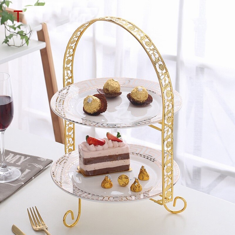 Metal Cake Stand Double-Layer Arch-Shaped Golden Fruit Dessert Rack Wedding Birthday Party Decoration Cupcake Stand