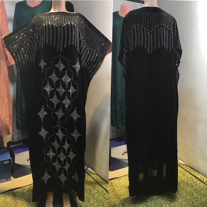 afrique style abaya longue Dashiki diamant et fleur vêtements Robe noire Kalama Robe musulmane ample et confortable pour dame