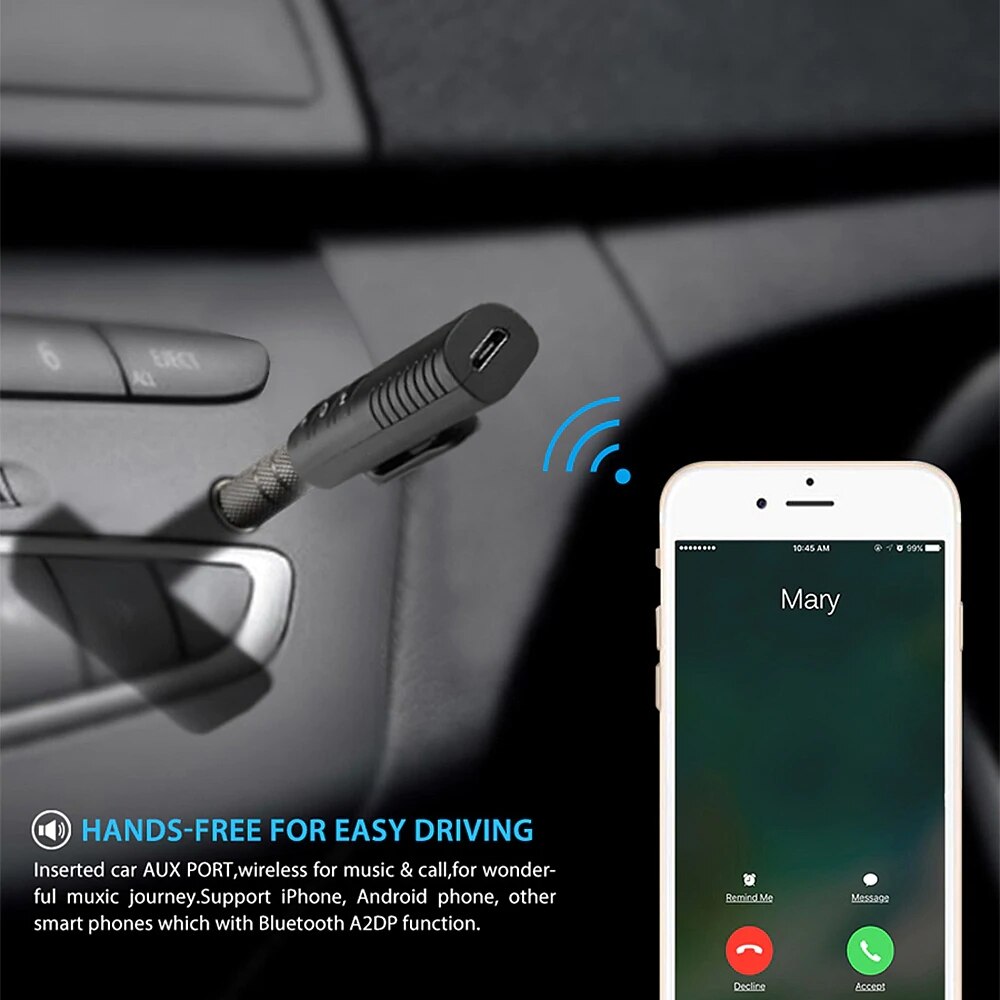 Trådløs bluetooth mottaker 5.0 adapter jack 3.5mm trådløs mottaker adapter auto aux sett bil til pc musikk  mp3 høyttaler hodetelefoner