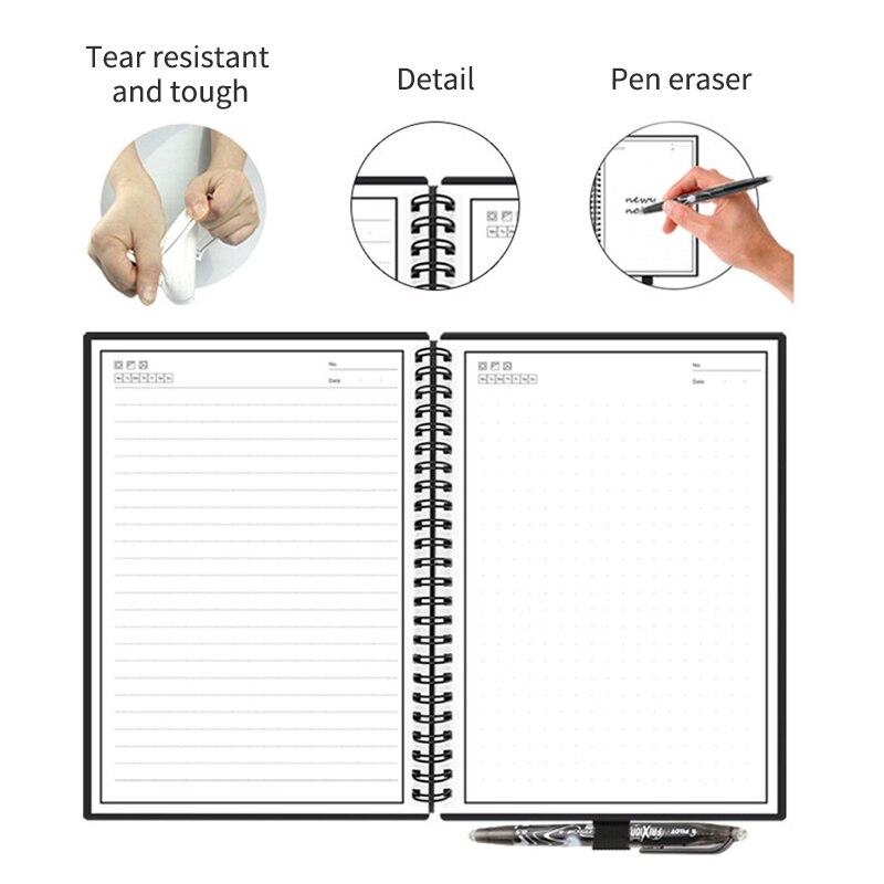A5 size Smart Reusable Erasable Notebook Microwave Wave Cloud Erase Notepad Note Pad Lined With Pen save paper