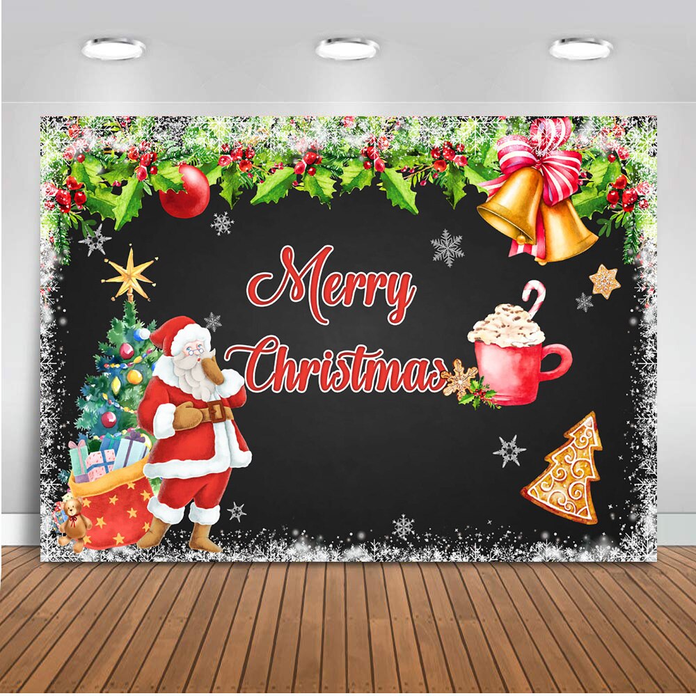 Vrolijk Kerstfeest Achtergrond Voor Fotografie Kerstman Rode X-Mas Kerstboom Foto Achtergrond Groene Bladeren Bell Photobooth