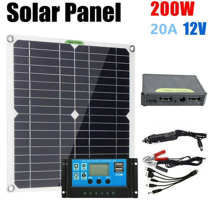 200 Watt Solar Panel Kit Portable Dual-USB with LCD Solar Controller 12V Folding Battery Charger with Controller Caravan Boat: panel-controller 20A