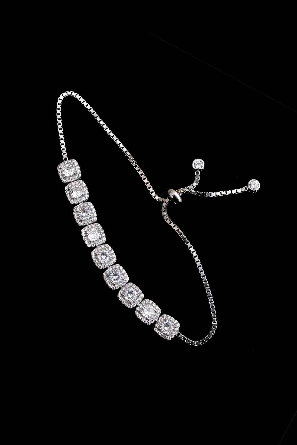 Witte kuars zirkonia met lift dames zilveren armband