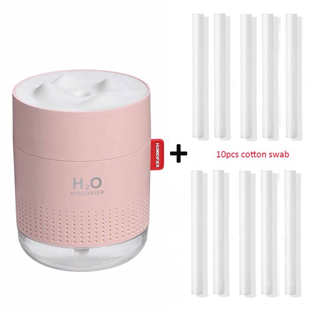 500ml trådløs luftfugter 2000 mah genopladelig kølig tåge ultralyd aroma diffuser bærbar  h2o luft luftfugter til hjemmebil: Pink og 10 filtre