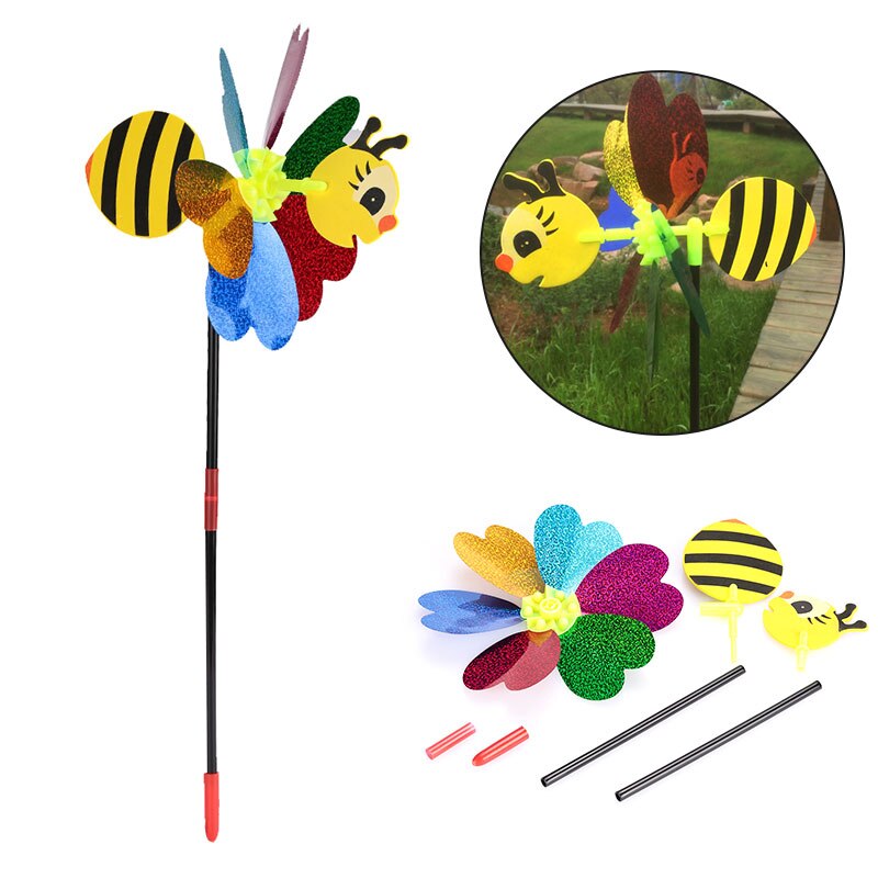 Bi vindmølle farve tilfældig plast udendørs indretning havehave vind spinner pinwheel græsplæne whirligig legetøj 3d smukt insekt