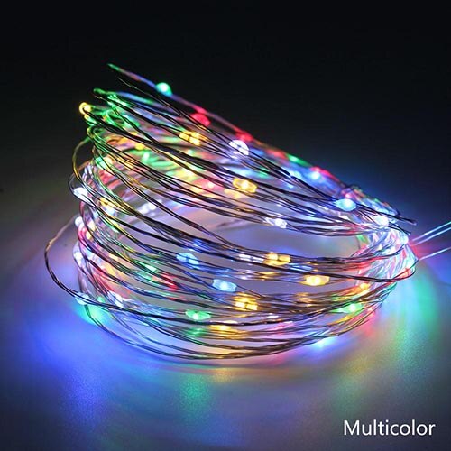 50m 500 leds kobbertrådslys juletræsdekoration  dc 12v med stik lampe guirlande fe lys luces led decoracion: Flerfarvet / Kobbertråd