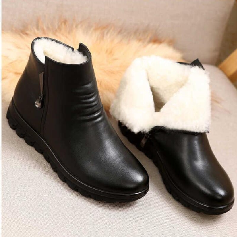 Cresfimix lady black pu leather round toe short boots women winter warm fur boots botas femininas a6393
