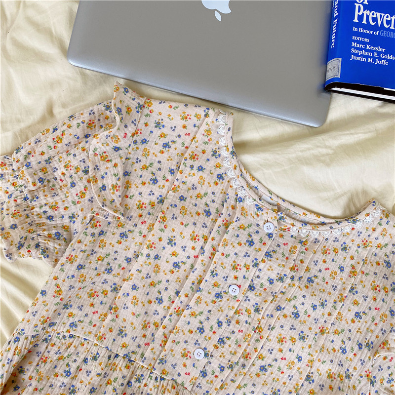 Bloemenprint Lange Nachthemden Vrouwen Homewear Jurken Korte Mouw Zomer Nachtkleding Nachthemd Korea Thuis Kleding Sleepdress Y601